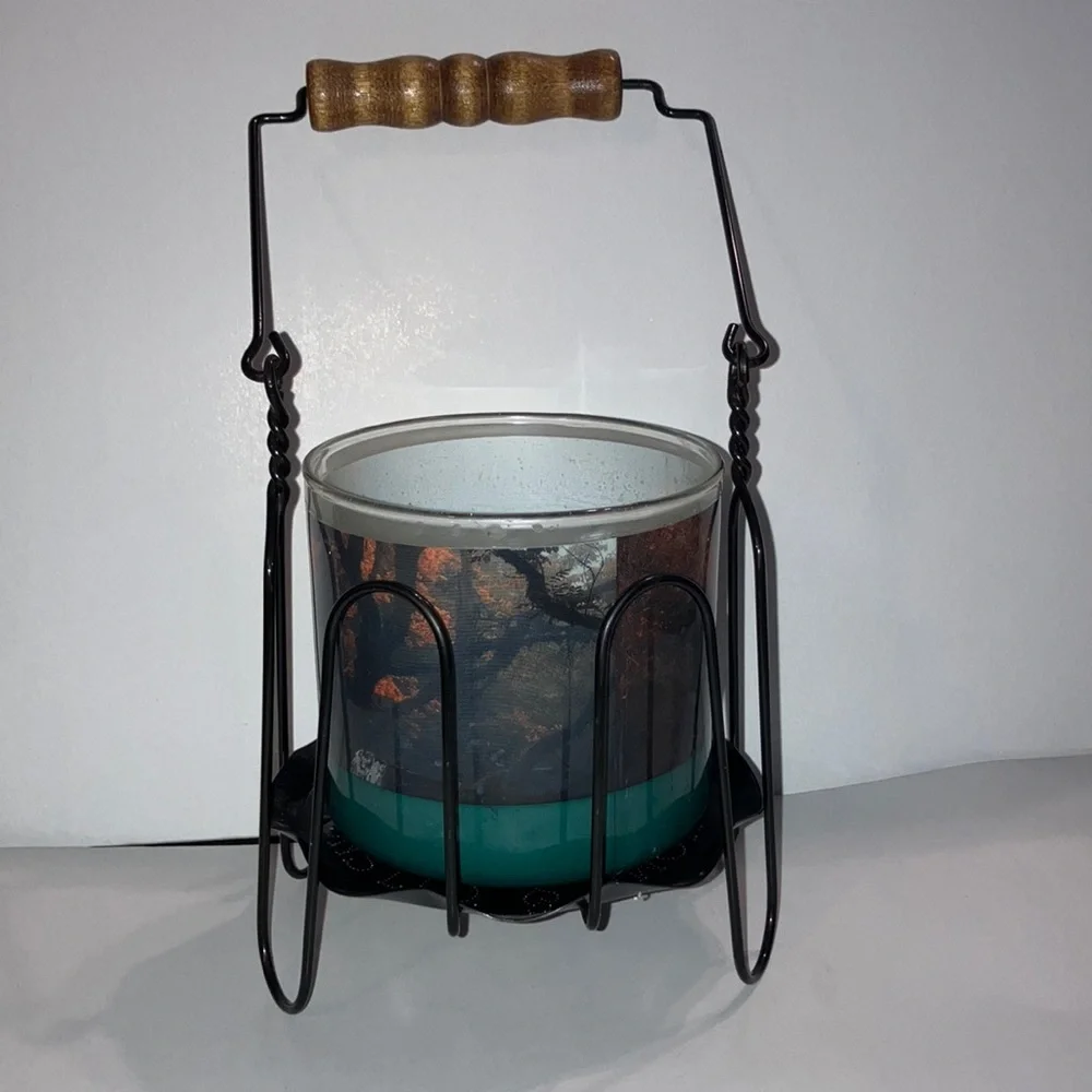 Black Wire Candle Holder with Black Metal‎ Tray and Wooden Handle